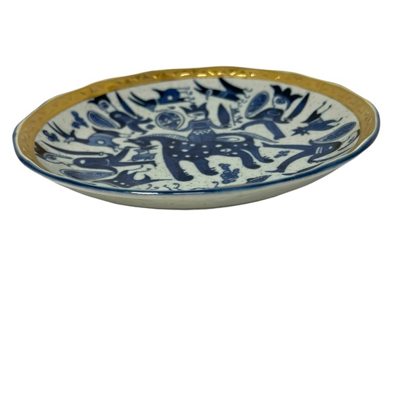 Kai Kai 8” Bowl Khayyam's Poem Blue White Embossed Gold Rim - Tajimi Japan - Picture 4 of 7